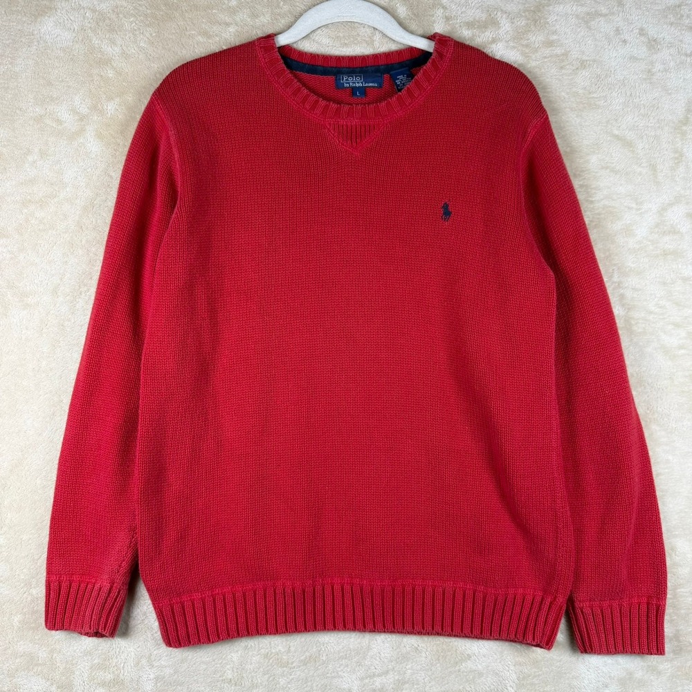 Polo Ralph Lauren Boys Cotton Sweater Red Size L Crew Neck Long Sleeve Preppy